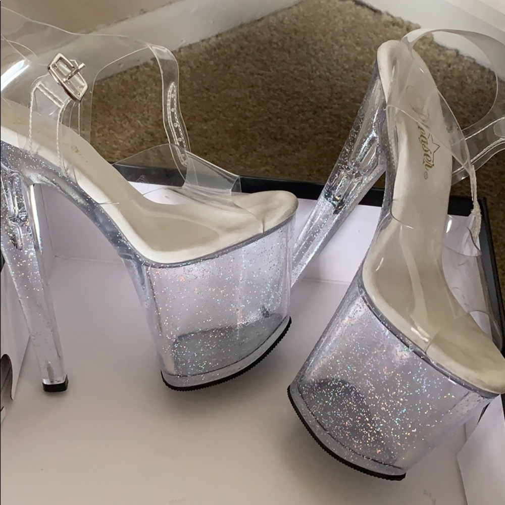PLEASER 8-inch clear glitter / sparkle heels